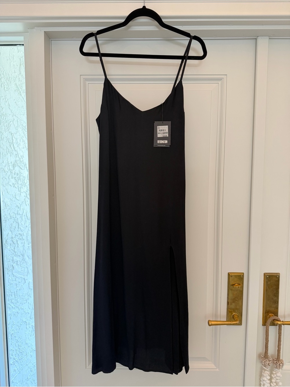 NWT Reformation Black Slip Midi Dress with Side Slit size 8